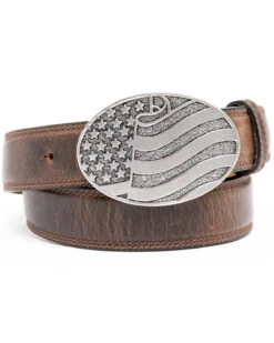Cody James Men's Brown American Flag Oval Western Buckle Belt