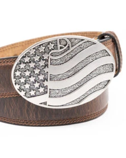 Cody James Men's Brown American Flag Oval Western Buckle Belt -Western Cowboy Supplies 2000296473 200 P3