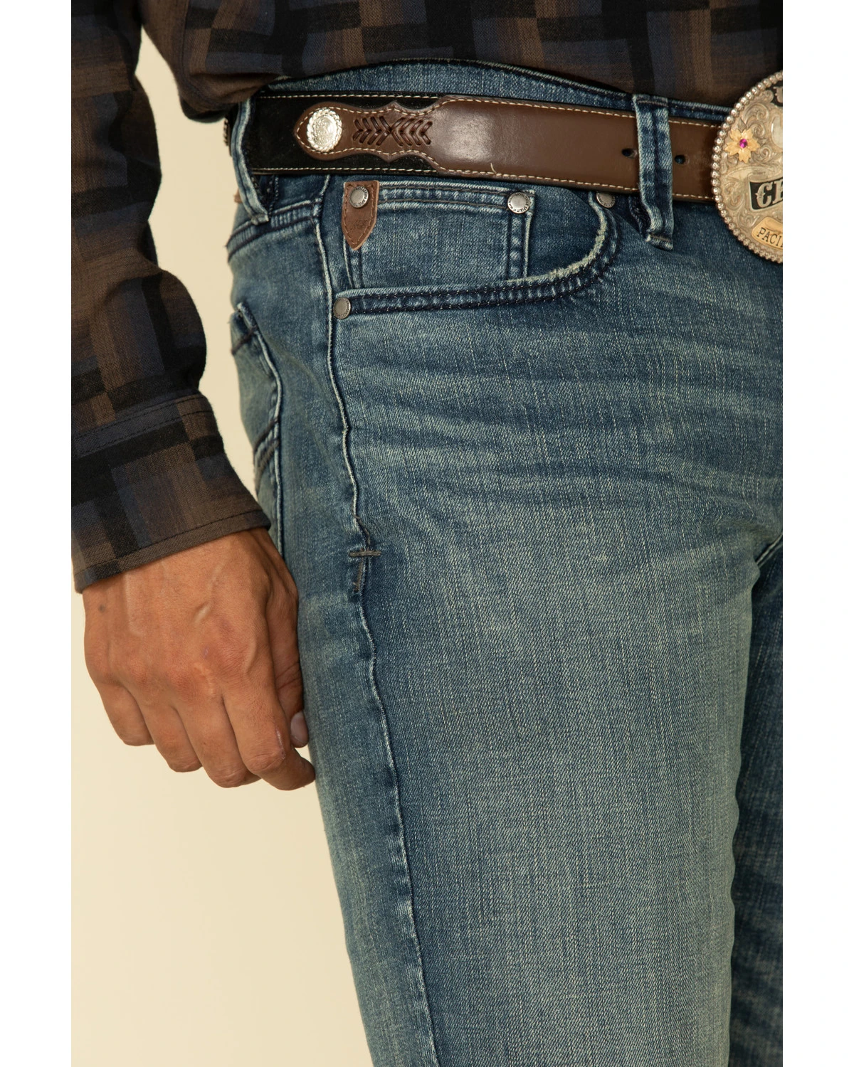 Moonshine Spirit Men's Deep Pockets Dark Wash Stretch Slim Boot Jeans 6 Moonshine Spirit Men's Deep Pockets Dark Wash Stretch Slim Boot Jeans - Image 4