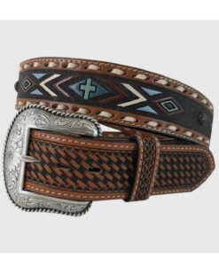 Lyntone Men's Basket Weave Southwestern Leather Belt