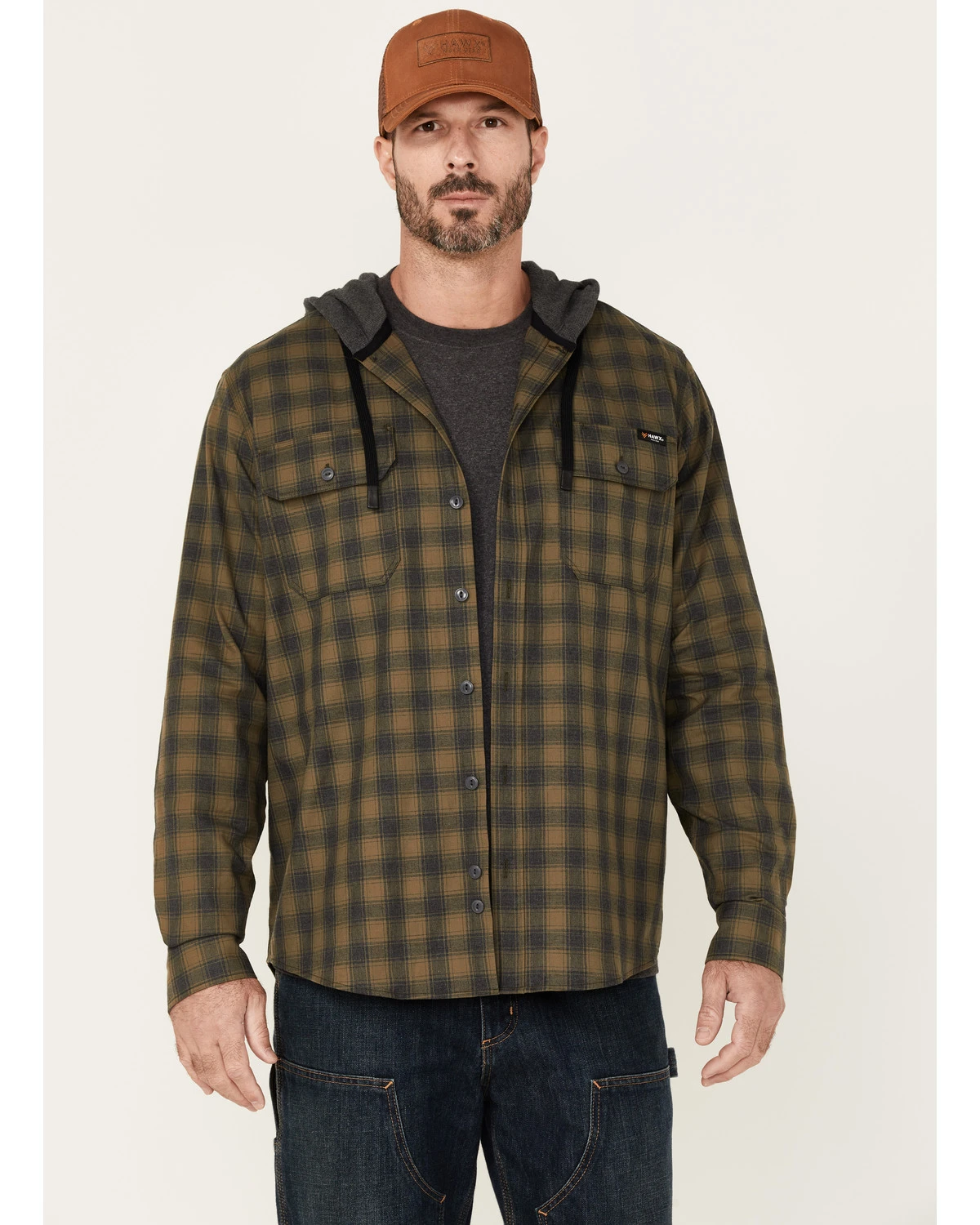 Hawx Men's Plaid Print Robertson Long Sleeve Button Down Hooded Work Flannel Shirt 3 Hawx Men's Plaid Print Robertson Long Sleeve Button Down Hooded Work Flannel Shirt