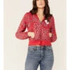 Wrangler Women's Bandana Print Red Crop Zip Hooded Jacket