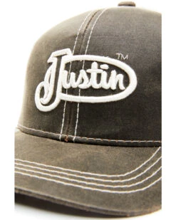 Justin Men's Brown Oilskin Embroidered Logo Mesh-Back Ball Cap -Western Cowboy Supplies 2000353919 200 P2