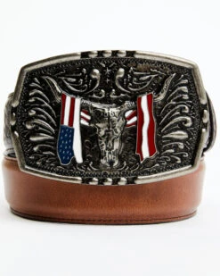 Cody James Men's Longhorn Americana Draped Flag Basketweave Buckle Belt