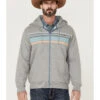 HOOey Men's Chest Stripe Light Gray Zip-Front Hooded Jacket -Western Cowboy Supplies 2000363526 025 P1
