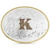 Montana Silversmiths Classic Western Oval Two-Tone Initial Belt Buckle - K -Western Cowboy Supplies 2000396052 040 P1