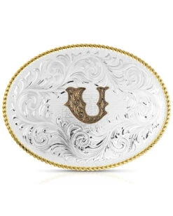 Montana Silversmiths Classic Western Oval Two-Tone Initial Belt Buckle - U